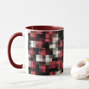 Trendy Maroon Schwarz-weiß Abstrakt Kariert Tasse