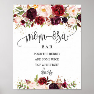 Trendy marsala burgundy boho Mom-osa Bar sign Poster