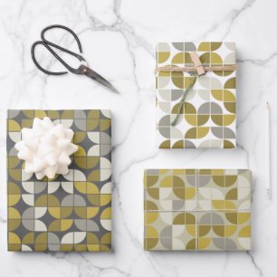 Trendy MCM Halbmond Muster - schwarz und schwarz Geschenkpapier Set