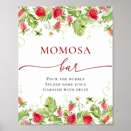Trendy Meadow Strawberry Baby Shower MOMOSA Bar Poster (Vorne)