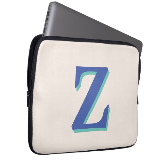 Trendy Medium Blue 3D-Anfangsbuchstabe | Linenfarb Laptopschutzhülle (Vorne Rechts)