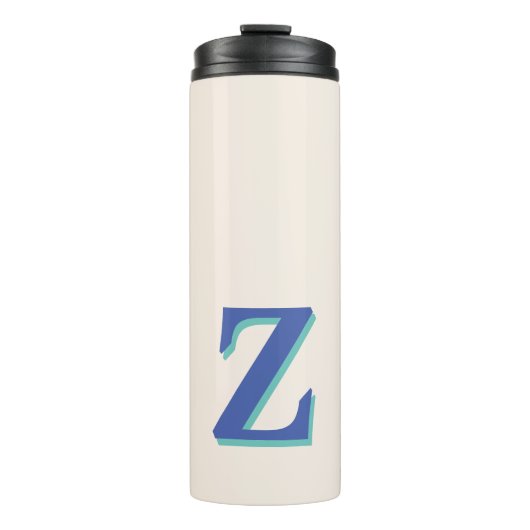 Trendy Medium Blue 3D-Anfangsbuchstabe | Linenfarb Thermosbecher (Vorderseite)