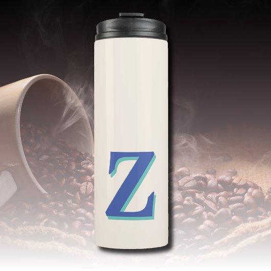 Trendy Medium Blue 3D-Anfangsbuchstabe | Linenfarb Thermosbecher