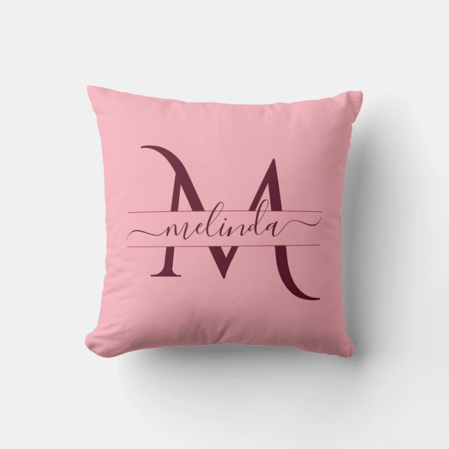 Trendy Merlot Burgundy Pink Monogram Feminine Kissen (Vorderseite)