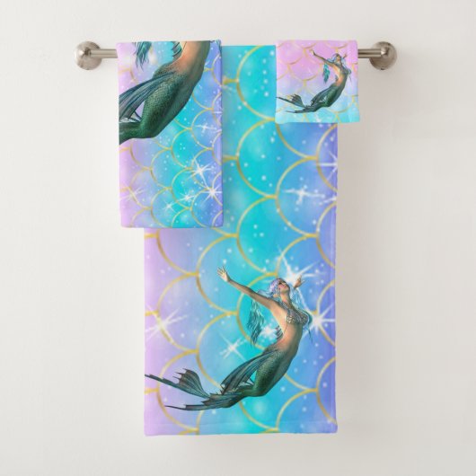 Trendy Mermaid auf Mermaid Schwanz Scales Shiny Badhandtuch Set (Insitu)
