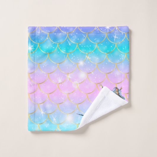 Trendy Mermaid auf Mermaid Schwanz Scales Shiny Badhandtuch Set (Waschlappen)