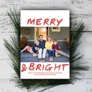 Trendy Merry and Bright Foto Card   Rot Feiertagskarte