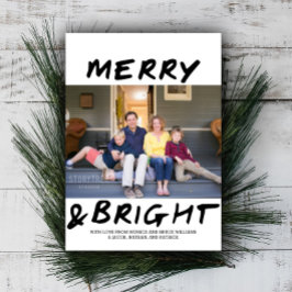 Trendy Merry and Bright Foto Card | Schwarz Feiertagskarte