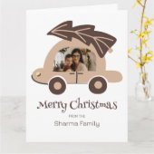 Trendy Merry Christmas Car Family Foto Karte (Gelbe Blume)