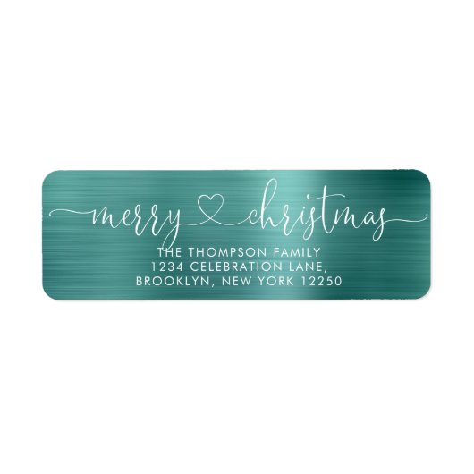 Trendy Merry Christmas Heart Script Metallic Aquam (Vorne)