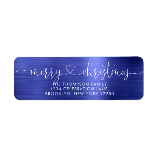Trendy Merry Christmas Heart Script Metallic Blue (Vorne)