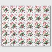 Trendy Merry Christmas Holly und Berries Pattern Geschenkpapier (Flach)
