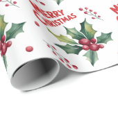 Trendy Merry Christmas Holly und Berries Pattern Geschenkpapier (Rolleneckpunkt)
