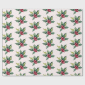 Trendy Merry Christmas Holly und Berries Pattern Geschenkpapier (Flach)