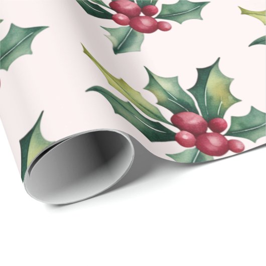 Trendy Merry Christmas Holly und Berries Pattern Geschenkpapier (Rolleneckpunkt)