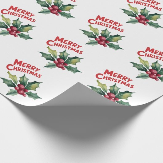Trendy Merry Christmas Holly und Berries Pattern Geschenkpapier (Ecke)