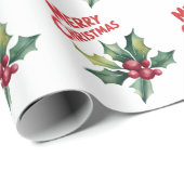 Trendy Merry Christmas Holly und Berries Pattern Geschenkpapier (Rolleneckpunkt)