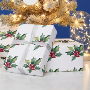 Trendy Merry Christmas Holly und Berries Pattern Geschenkpapier