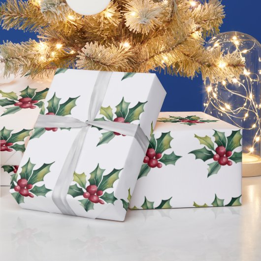Trendy Merry Christmas Holly und Berries Pattern Geschenkpapier (Feiertage)