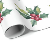 Trendy Merry Christmas Holly und Berries Pattern Geschenkpapier (Rolleneckpunkt)