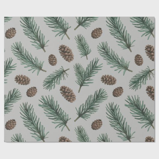 Trendy Merry Christmas Pine Cones and Branches Geschenkpapier (Flach)