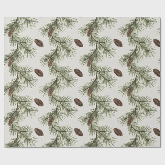 Trendy Merry Christmas Pine Cones and Branches Geschenkpapier (Flach)
