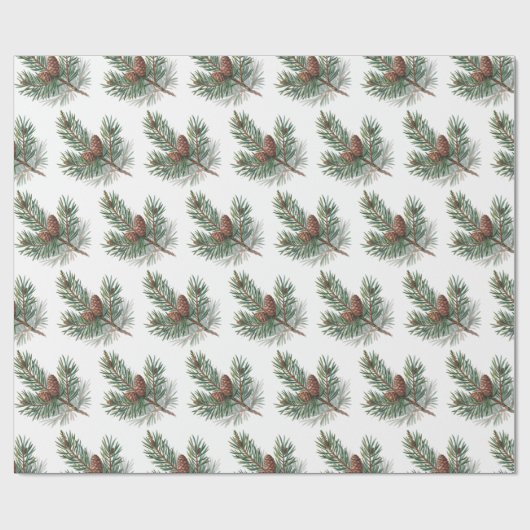 Trendy Merry Christmas Pine Cones and Branches Geschenkpapier (Flach)