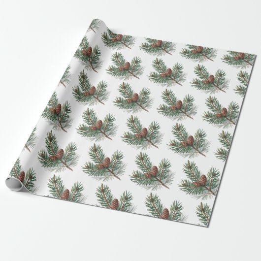 Trendy Merry Christmas Pine Cones and Branches Geschenkpapier (Ungerollt)