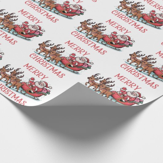 Trendy Merry Christmas Santa Sleigh Reindeer Geschenkpapier (Ecke)