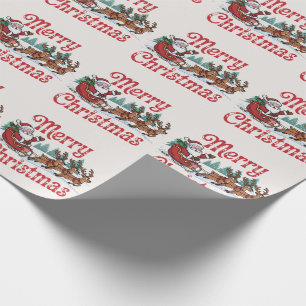 Trendy Merry Christmas Santa Sleigh Reindeer Geschenkpapier