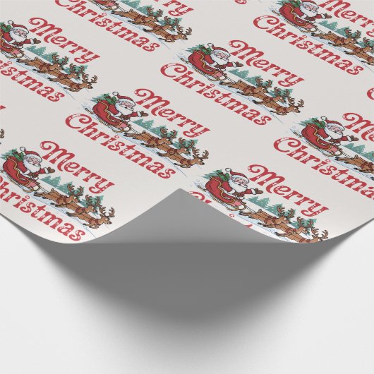 Trendy Merry Christmas Santa Sleigh Reindeer Geschenkpapier (Ecke)