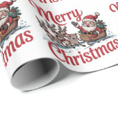 Trendy Merry Christmas Santa Sleigh Reindeer Geschenkpapier (Rolleneckpunkt)