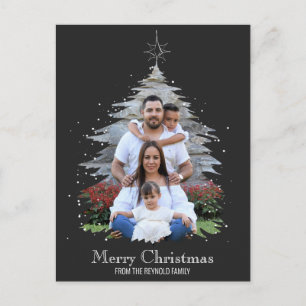 Trendy Merry Christmas Tree Silhouette Foto Gray Feiertagspostkarte