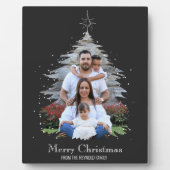 Trendy Merry Christmas Tree Silhouette Foto Gray Fotoplatte (Vorderseite)