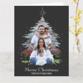Trendy Merry Christmas Tree Silhouette Foto Gray Karte (Gelbe Blume)