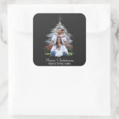 Trendy Merry Christmas Tree Silhouette Foto Gray Quadratischer Aufkleber (Tasche)