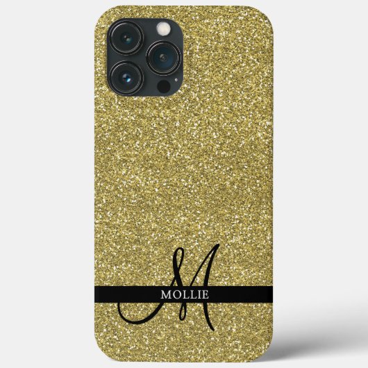 Trendy Metallic Glitzer Gold Light Mit Monogramm Case-Mate iPhone Hülle (Rückseite)