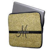 Trendy Metallic Glitzer Gold Light Mit Monogramm Laptopschutzhülle (Vorderseite Links)