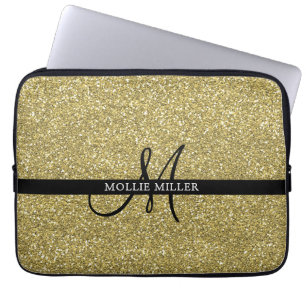 Trendy Metallic Glitzer Gold Light Mit Monogramm Laptopschutzhülle
