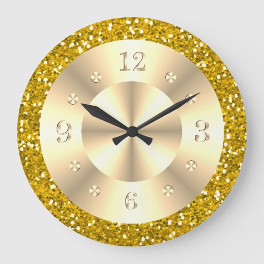 Trendy Metallic Gold Glitter Sparkle Glam Große Wanduhr (Vorderseite)