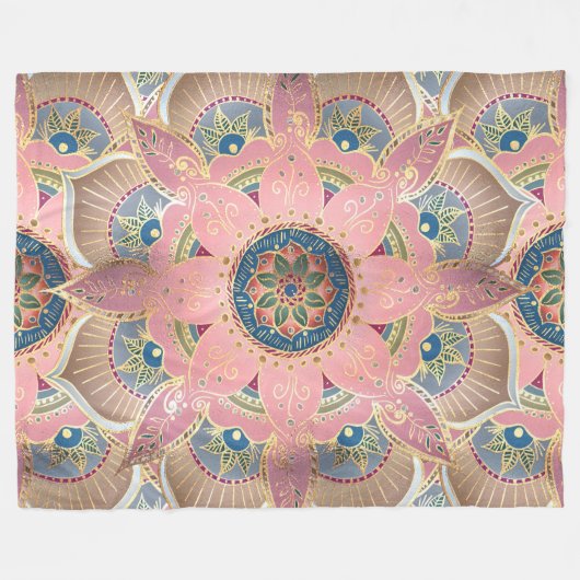 Trendy Metallic Gold und Pink Mandala Design Fleecedecke (Vorderseite (Horizontal))