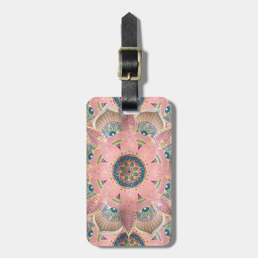 Trendy Metallic Gold und Pink Mandala Design Gepäckanhänger (Vorderseite vertikal)