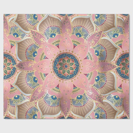 Trendy Metallic Gold und Pink Mandala Design Geschenkpapier (Flach)