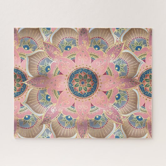 Trendy Metallic Gold und Pink Mandala Design Puzzle (Horizontal)