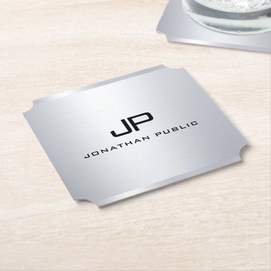 Trendy Metallic Look Imitat Silver Monogram Templa Untersetzer (angewinkelt)