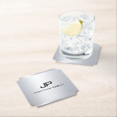 Trendy Metallic Look Imitat Silver Monogram Templa Untersetzer (Vor Ort)