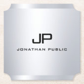 Trendy Metallic Look Imitat Silver Monogram Templa Untersetzer (Vorderseite)