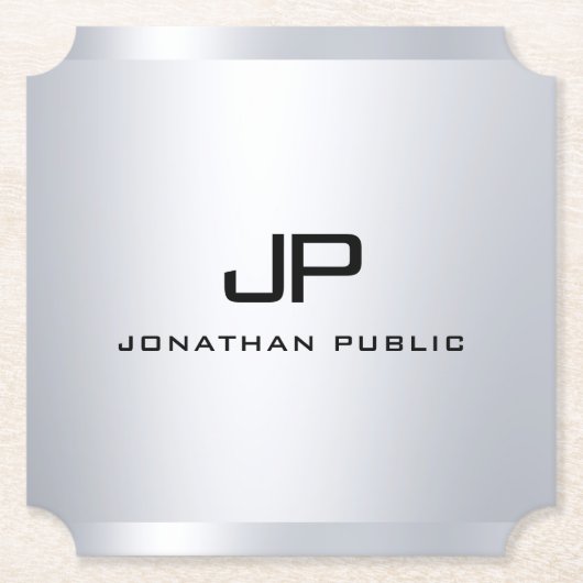 Trendy Metallic Look Imitat Silver Monogram Templa Untersetzer (Vorderseite)