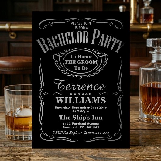 Trendy Metallic Silver Typografy Bachelor Party Einladung