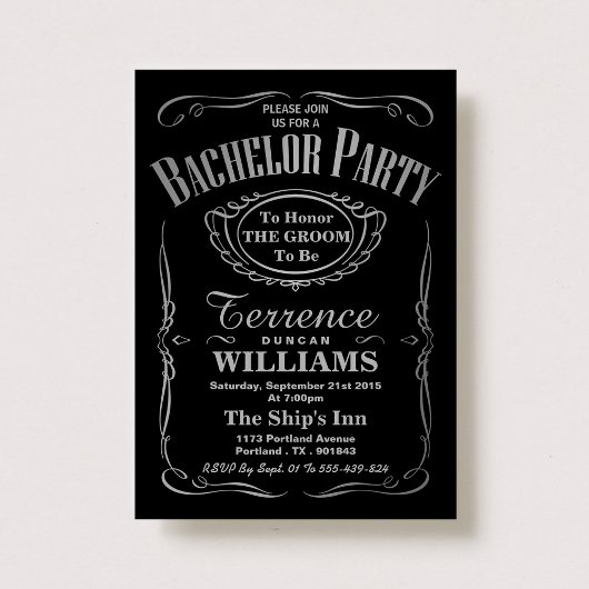 Trendy Metallic Silver Typografy Bachelor Party Einladung